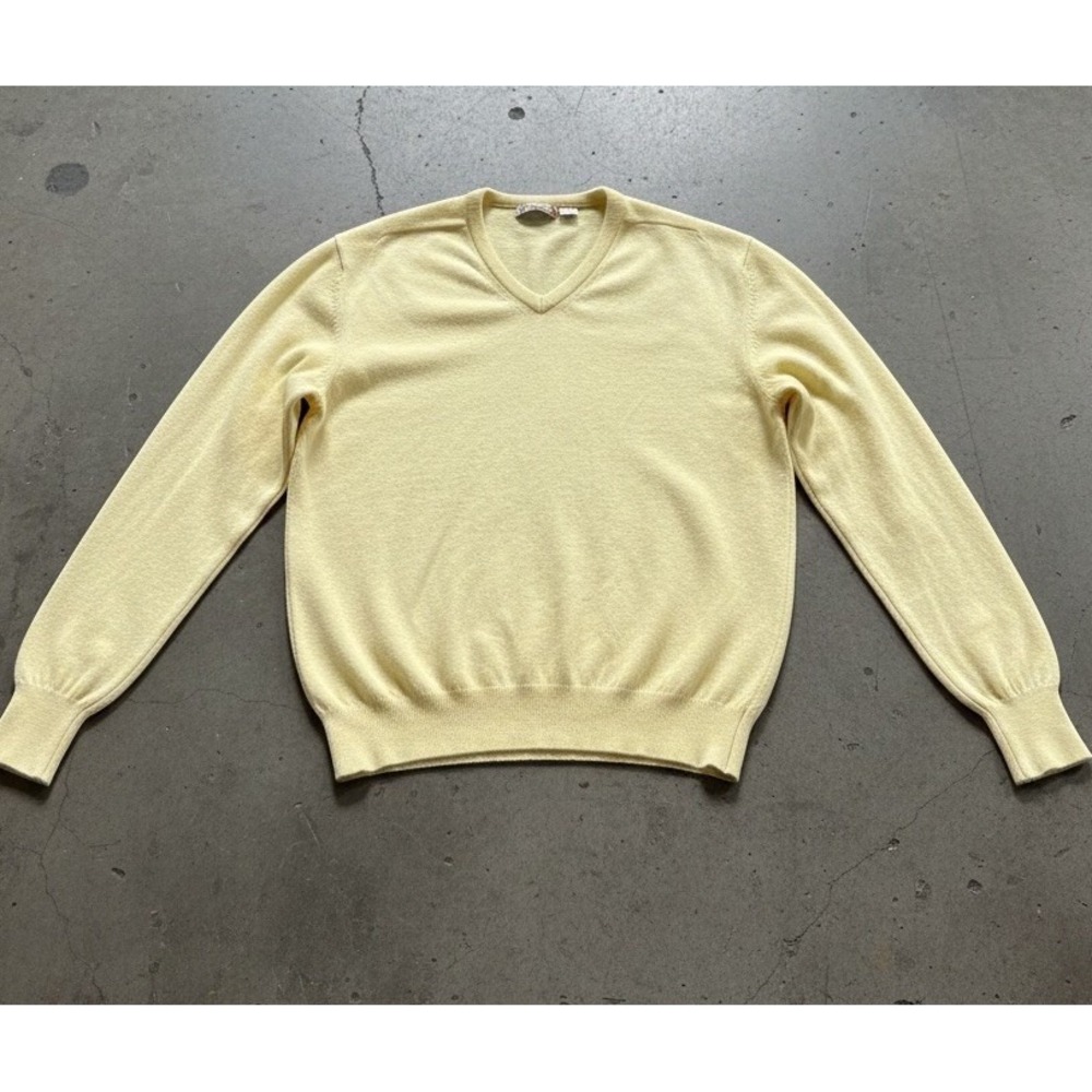 Vintage‎ L.L.Bean Sweater Mens XLT Yellow Acrylic V Neck Tall Pullover USA 80s